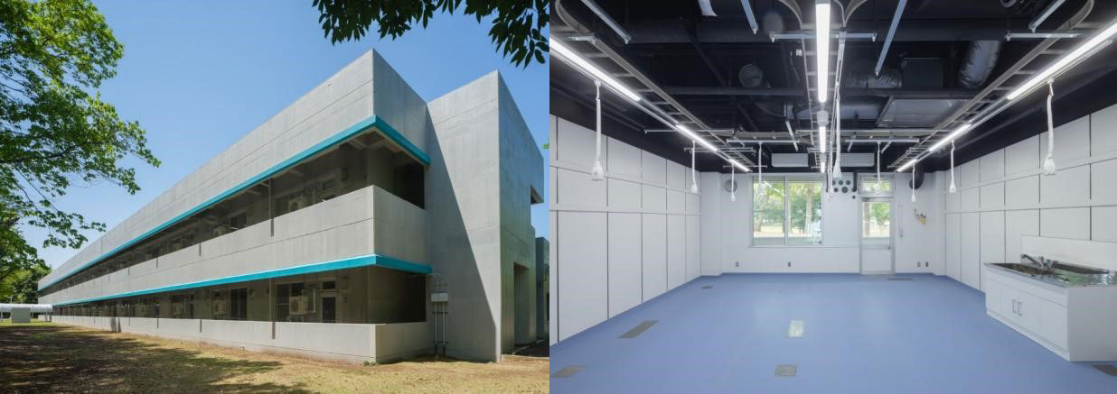 西-4A栋（左图）和其中的化学实验室（右图）。利用原建筑优越的节能性能，融合最新节能技术。