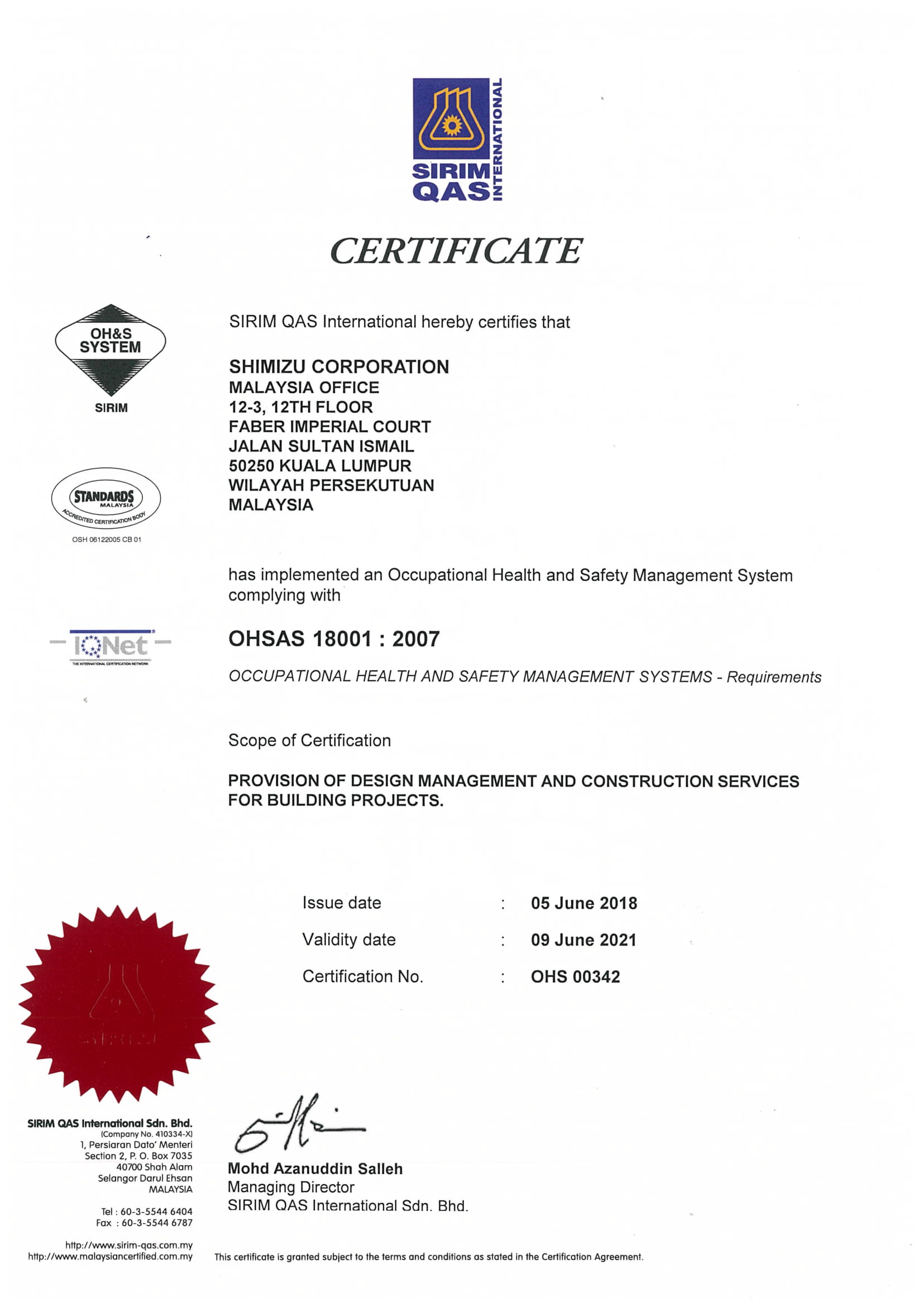 Certified OHSAS 18001:2007 & IQNET QAS