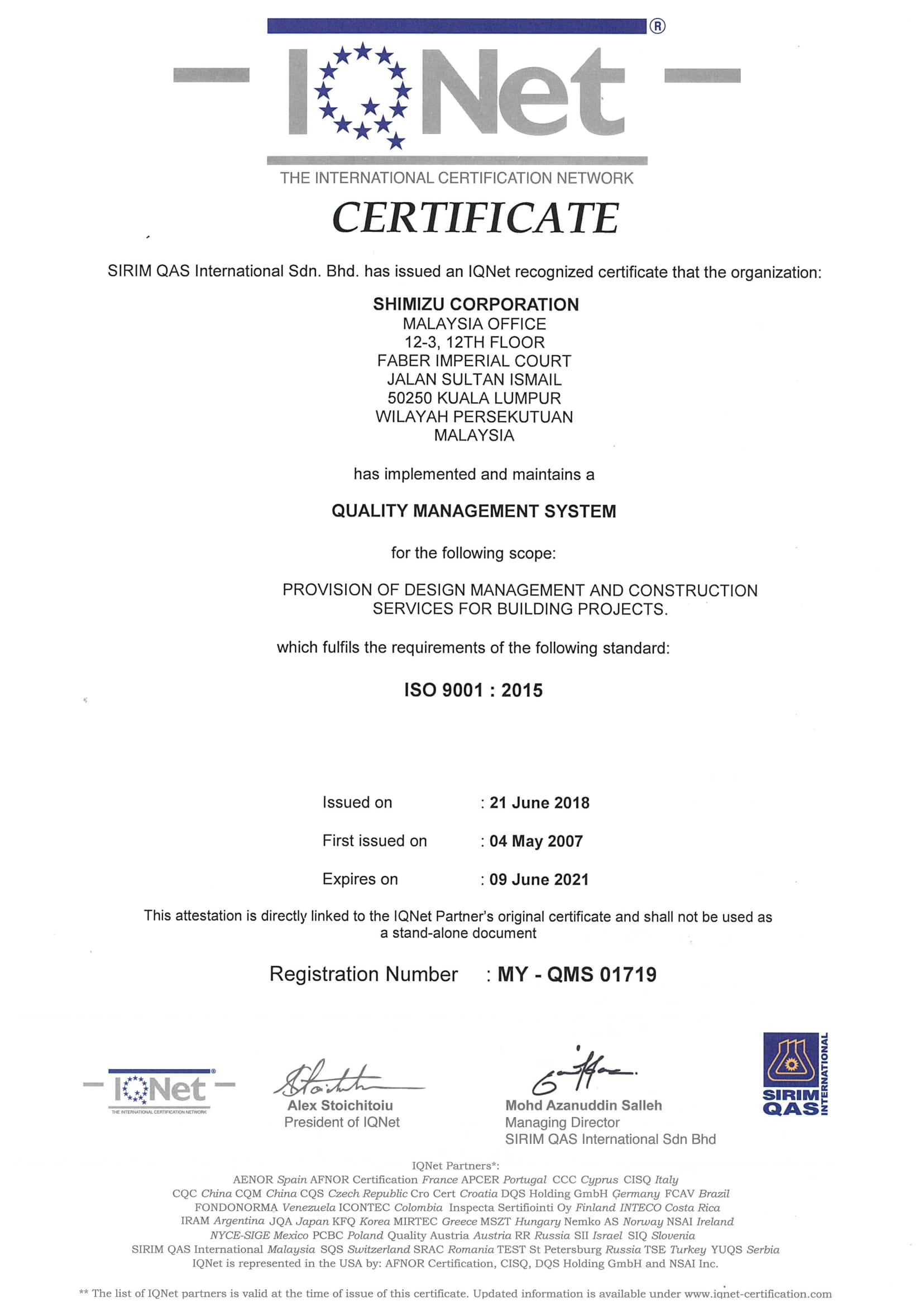 Certified ISO9001:2015 & IQNET by SIRIM QAS