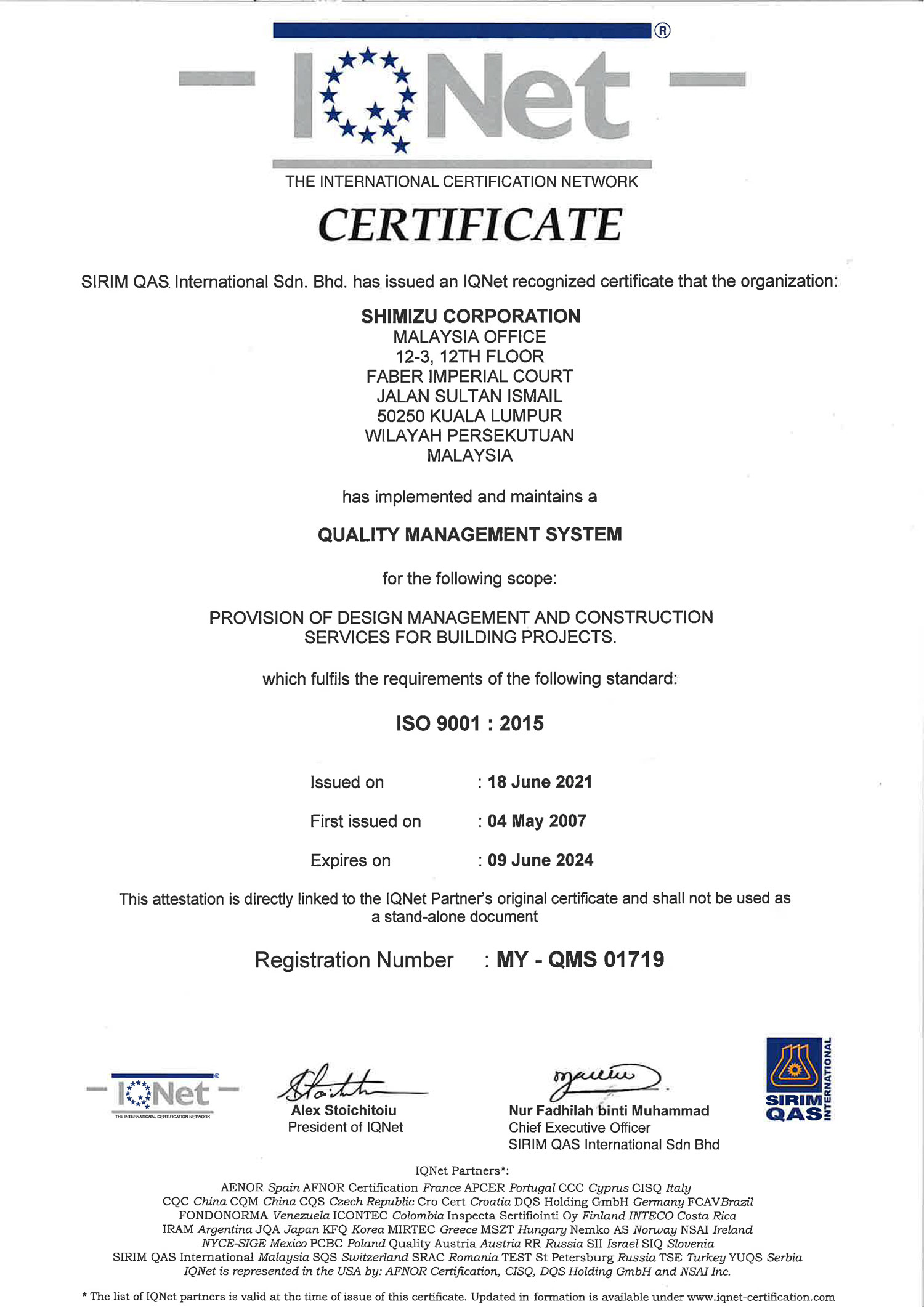 Quality Management Systems - ISO 9001 2015 (IQNet)