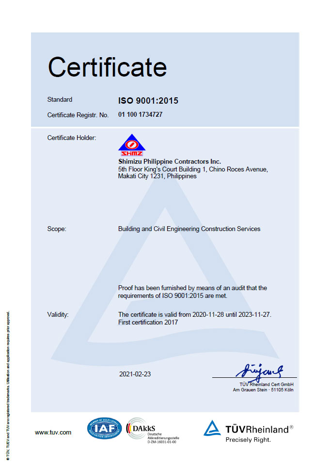 To add news about ISO Certifications of Shimzu Philippine Contractors, Inc.